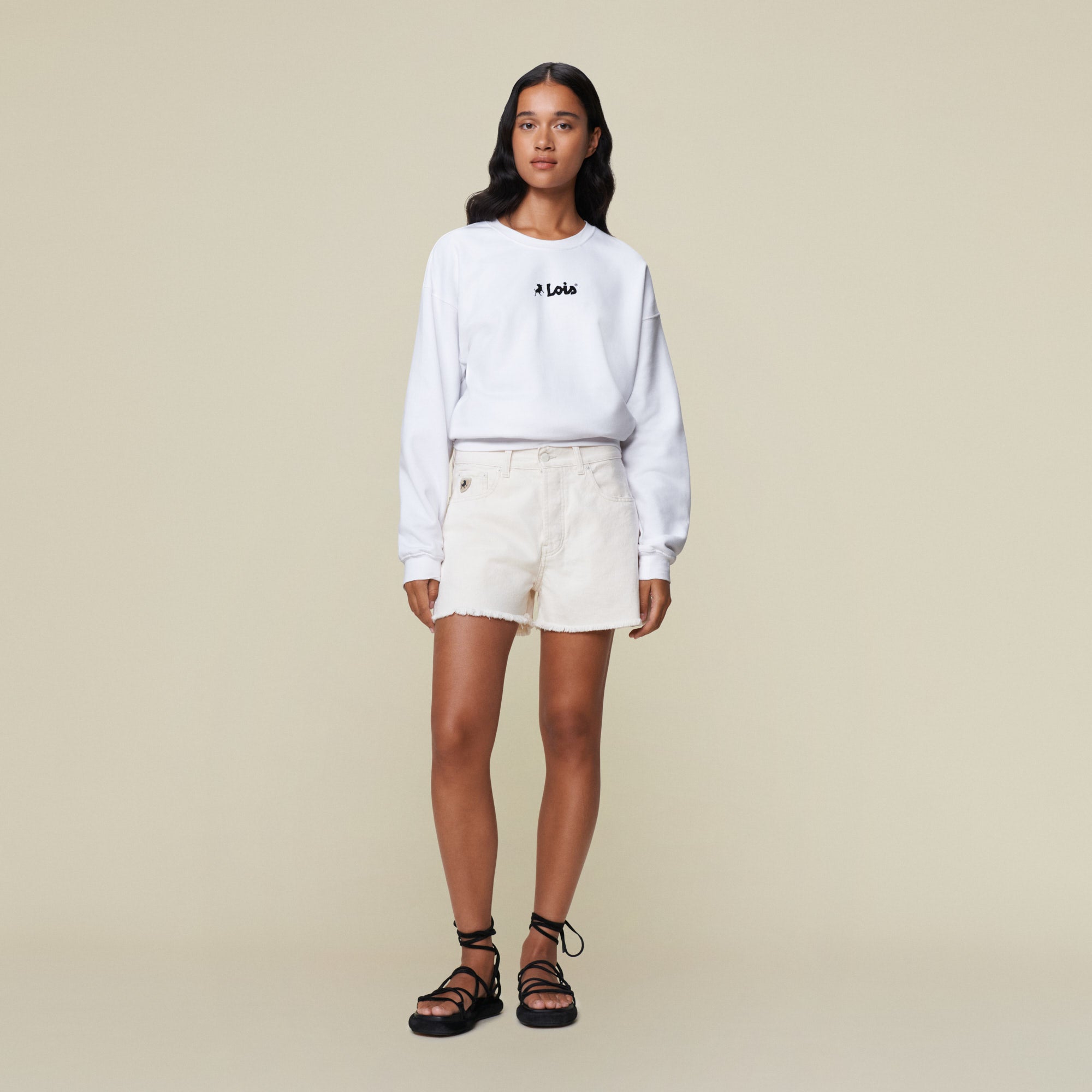 Sandra Otawa Ecru - Mid Rise Short | Lois Jeans - Official Store
